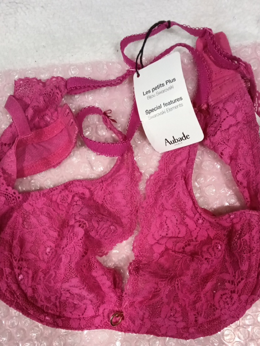 Aubade Pink Floral Lace Underwire Bra with Swarovski Detail